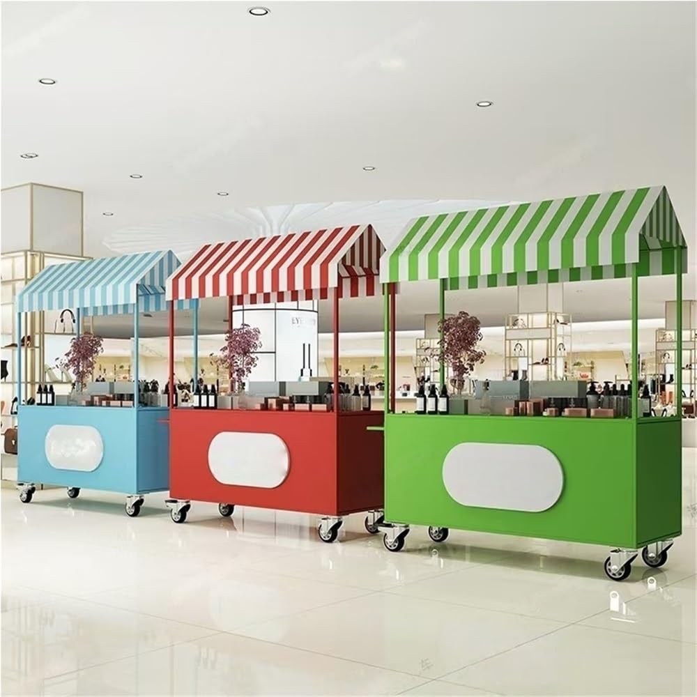 Carrello pieghevole per alimenti da esterno – Chiosco portatile con tettoia per mercati e festival, carrello per esposizione commerciale, blu, 99,8 cm, ideale per eventi di street food