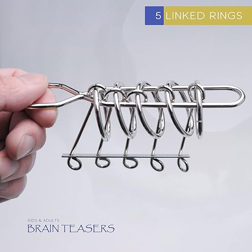 Miniatura 2 de KAILIMENG Rompecabezas de metal de 5 anillos enlazados, rompecabezas de movimiento secuencial duro, juego mental para adultos y niños, juguete
