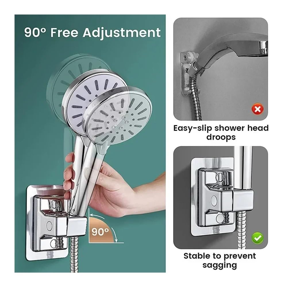 regulowany uchwyt słuchawki prysznicowej, Regulowany ścienny uchwyt na słuchawkę prysznicową Samoprzylepne akcesoria łazienkowe Opakowanie 2 sztuk Wielokolorowe(Sliver,1pc)