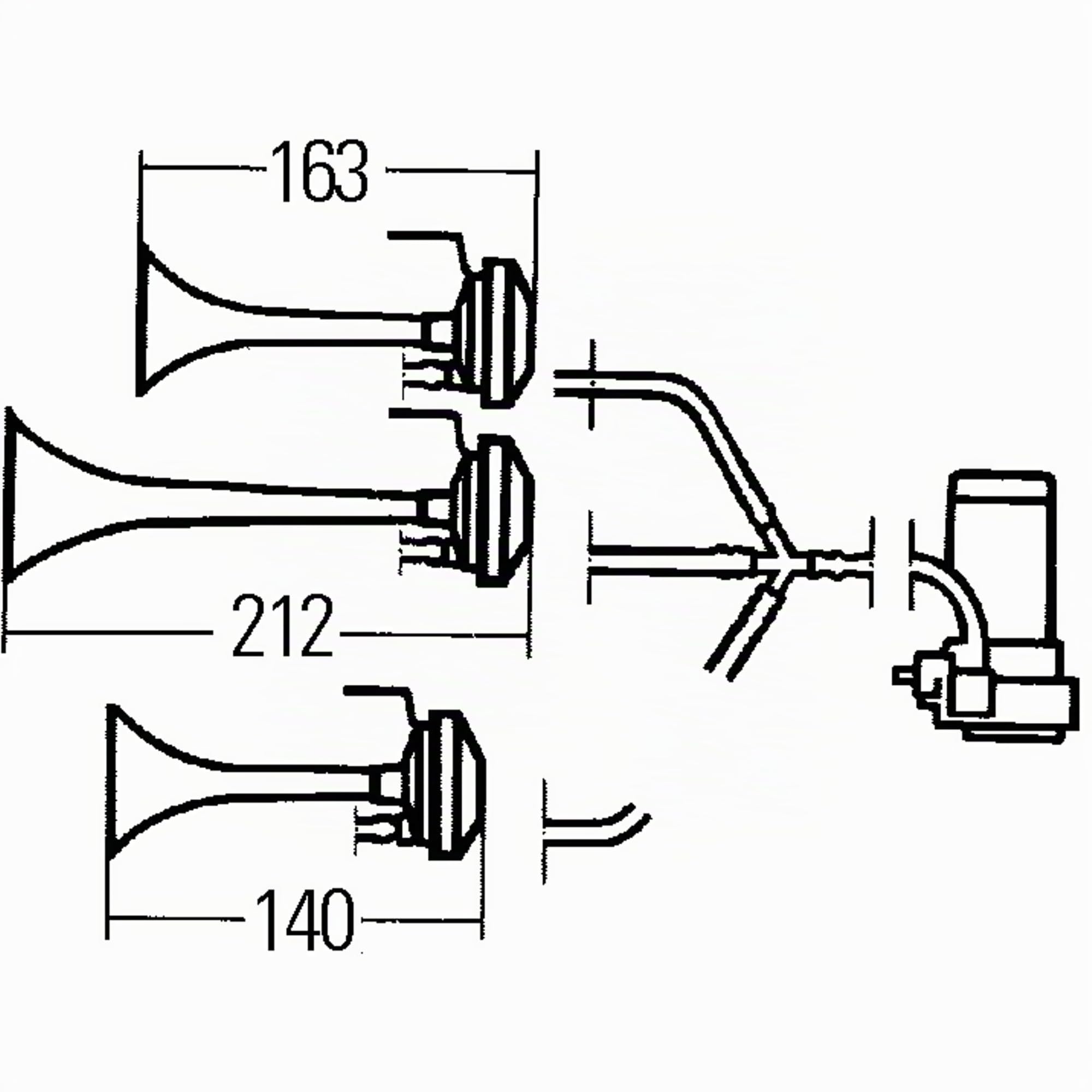 HELLA 3Pd 003 001-671 Trompette - 12V - 118Db(A) - Plage De Fréquences: 780/820/880Hz - Avertisseur Triple Sonorité - Pneumatique-Électrique
