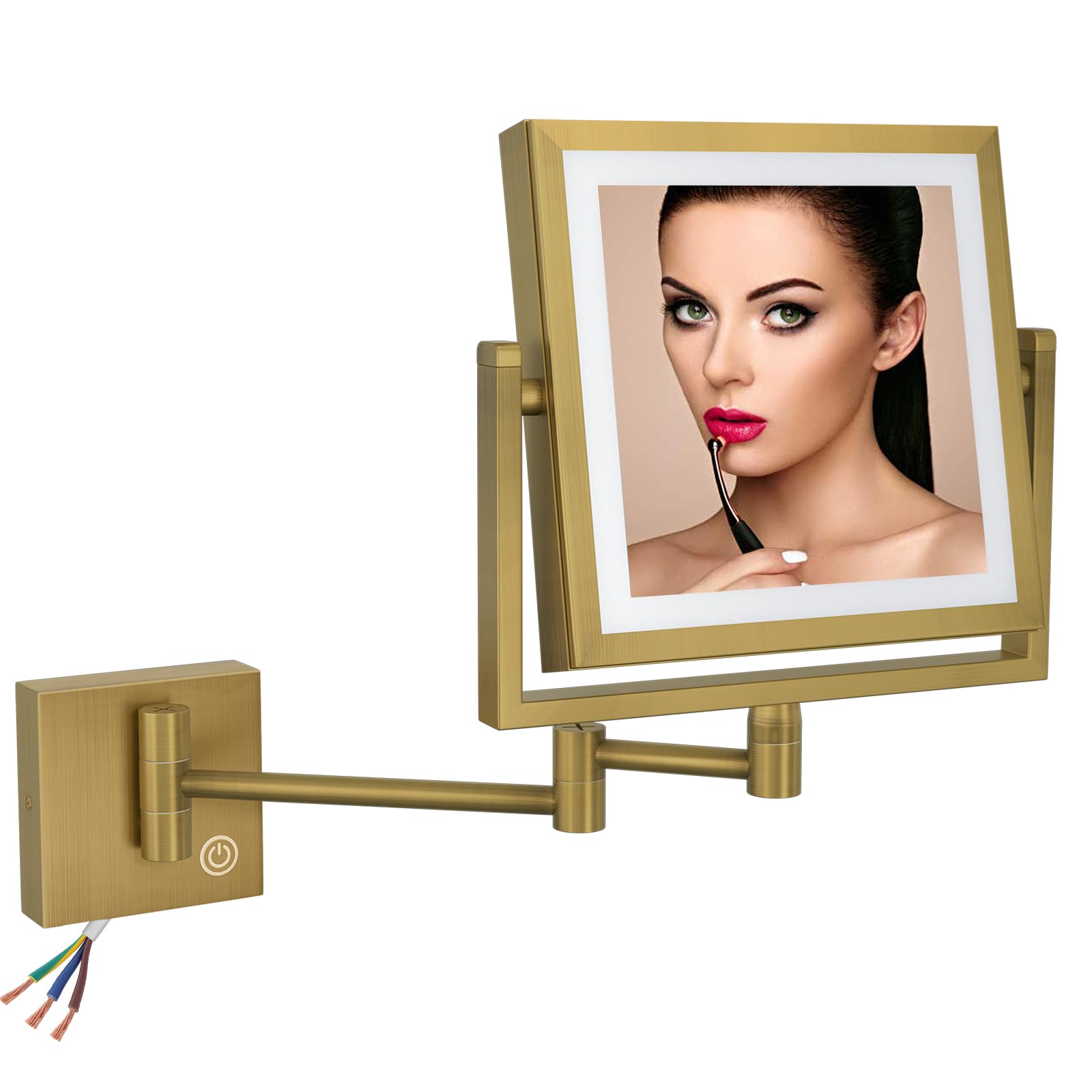 RECKODOR Square Wall Mounted Makeup Mirror with Lights and Magnification, 8 Inch 2-Sided Magnifying Make up Mirror with Lighting LED Bathroom Vanity