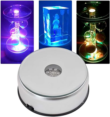Base giratoria de exhibición para arte de cristal de cristal, 4 pulgadas, 7 LED, 7 colores, base giratoria de cristal con adaptador de CA, para