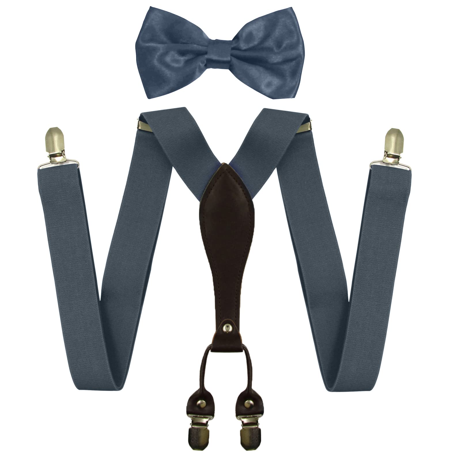 HANERDUN Hosenträger für Herren in Y-Form Elastisch und Verstellbar Breit 3.5cm mit sehr Starken 4 Metall Clip und eine 12 * 6cm Fliege für Männer bis 2m Körpergröße(Erwachsener Stil/Kinder Stil)