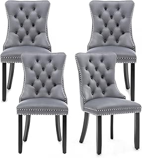 Velvet Dining Chairs Set of 4,Upholstered Dining Chairs with Ring Pull Trim and Button Back,Modern Seating for Kitchen, Bedroom & Living Room(Grey)