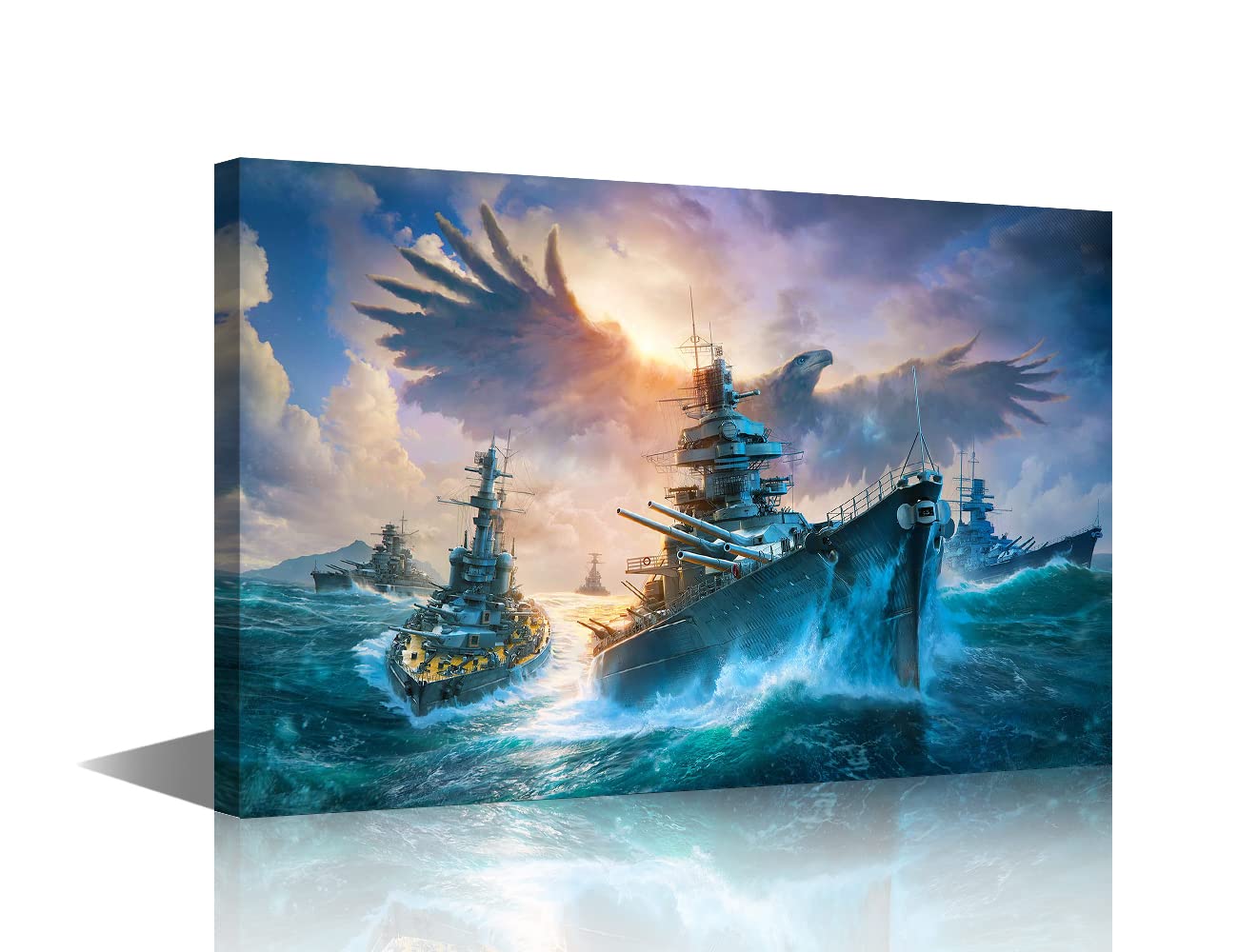 TISHIRON 1 Panel Wall Art for Living Room German Battleships Picture Poster Sea Landscape Paintings Stretched Canvas Art and Framed Artwork Home Decorations for Bedroom Bathroom(16" Wx24 H)
