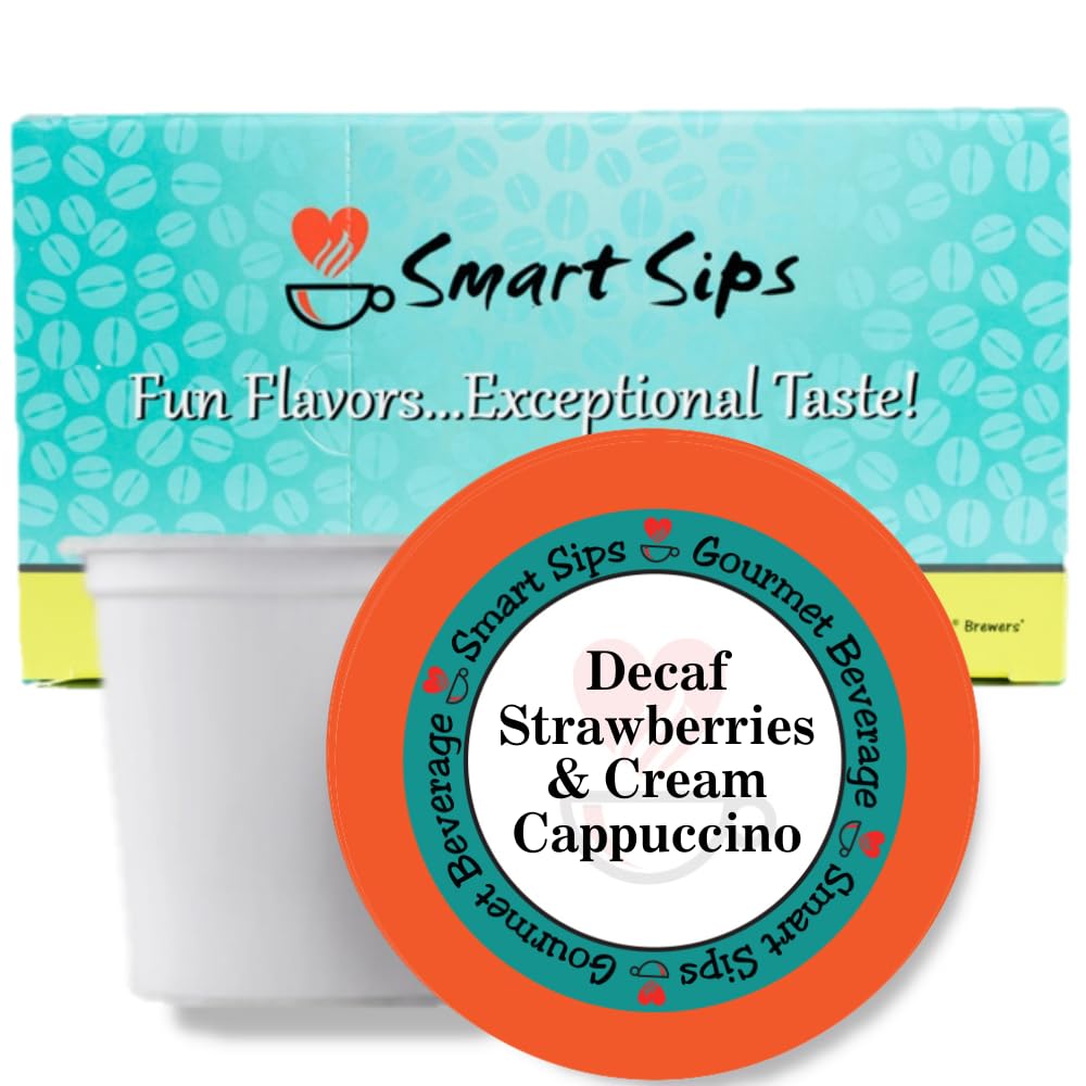Smart Sips, Decaf Strawberries & Cream Latte, Decaffeinated Gourmet Latte Pods for Keurig K-cup Brewers, 24 Count, Decaffeinated