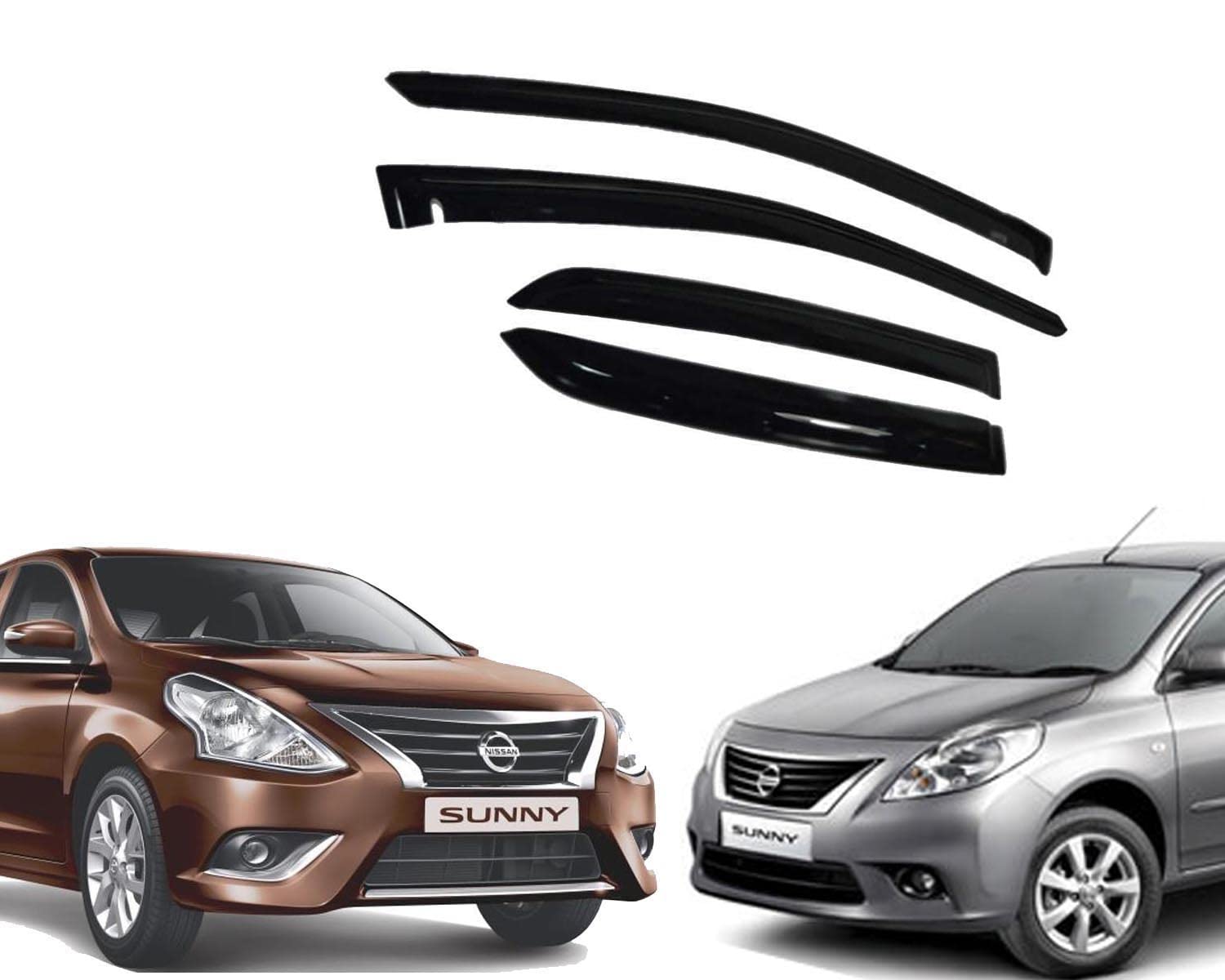 Kunj Autotech Door Visor Wind Rain Deflector Black Compatible for Nissan Sunny 2011 Onwards Set of 4 Pieces