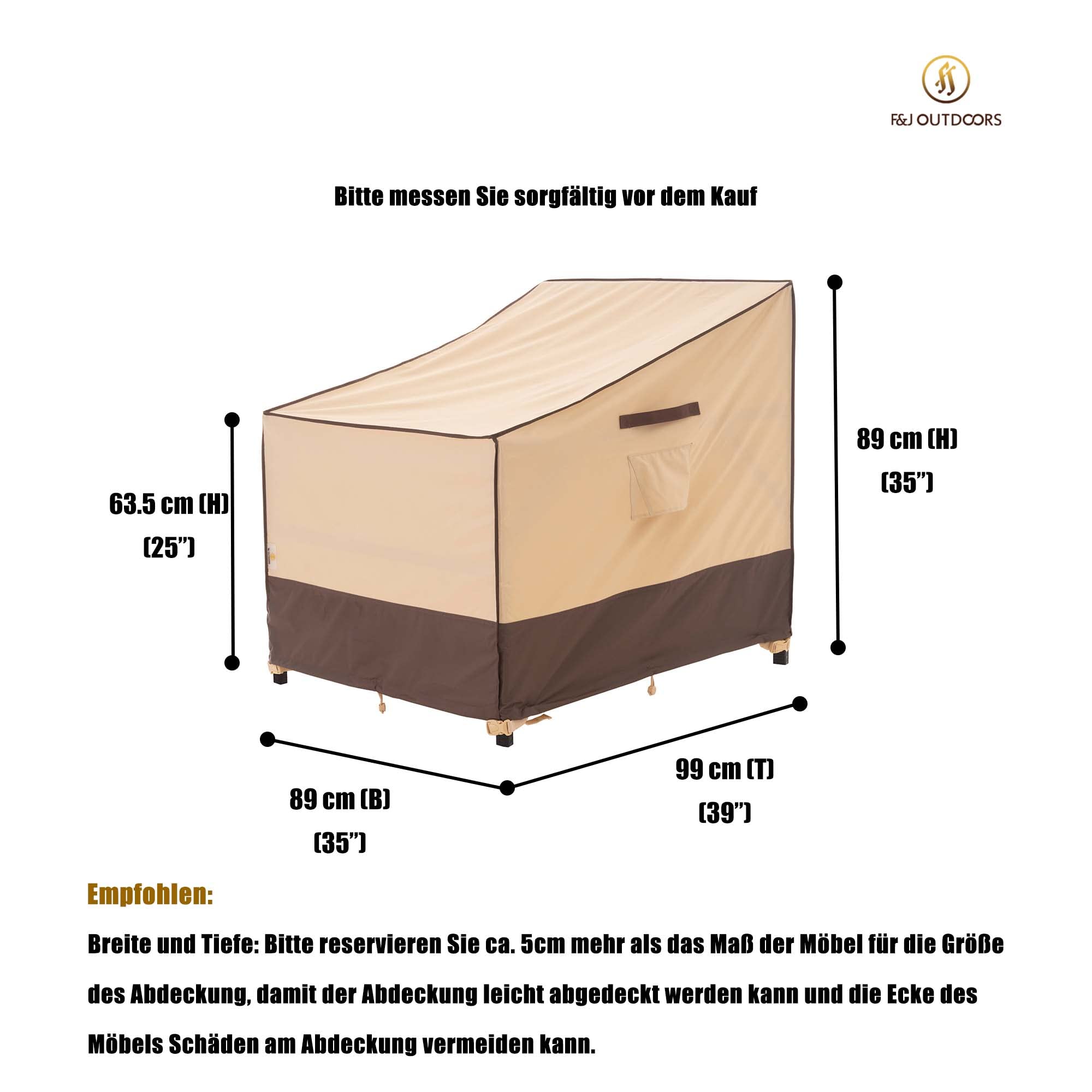 F&J Outdoors Hoes voor tuinstoel, waterdicht, 89 x 99 x 63,5/89 cm, beige, voor eenpersoonsbank, terrassen, massagestoel, beschermhoes, regenbescherming, 2 stuks, stofhoes, zonwering