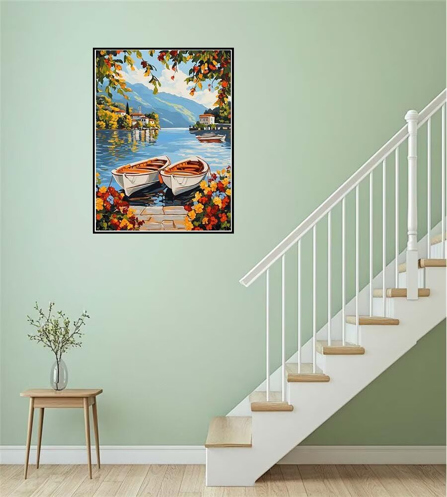 Pintar por Numeros Barco Pequeño Mar, DIY Pintar por Numeros Adultos Paisajes 80 x 120 cm, Cuadros para Pintar por Numeros con Pinceles y Pintura Acrilica, Decoración del Hogar (Sin Marco) -YH989
