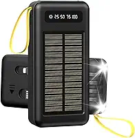BLACKULTRA Banco de Energia Solar 20000mAh, Power Bank Portátil com Dupla Lanterna LED, Resistente à Água para Acampamento e Viagens