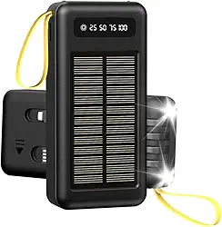 BLACKULTRA Banco de Energia Solar 20000mAh, Power Bank Portátil com Dupla Lanterna LED, Resistente à Água para Acampamento e Viagens