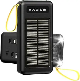 BLACKULTRA Banco de Energia Solar 20000mAh, Power Bank Portátil com Dupla Lanterna LED, Resistente à Água para Acampamento e Viagens