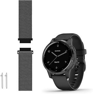 LeiOu Metal Weave Steel Band Compatible with Garmin vivoactive 4S venu 2S vivomove 3S Watch Bands Replacement Strap Accessory - Small (Black)