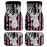 FKELYI Universal Car Floor Mats Carpet Set with Pink American Flag Camo Deer Hunting Design Water Absorbent Auto Interior Rugs Fit All Weather