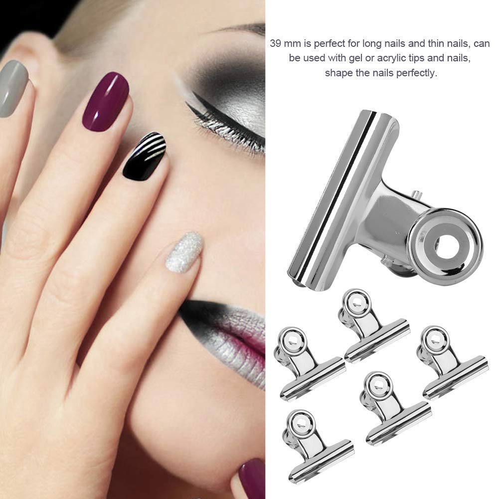 5 Pcs Pinces à Ongles, Nail Art Clips en Acier Inoxydable Argent C Courbe Clous D'extension D'ongle Accessoires Multifonctionnels D'art D'ongle pour L'extension D'ongle de Doigt de Polygone