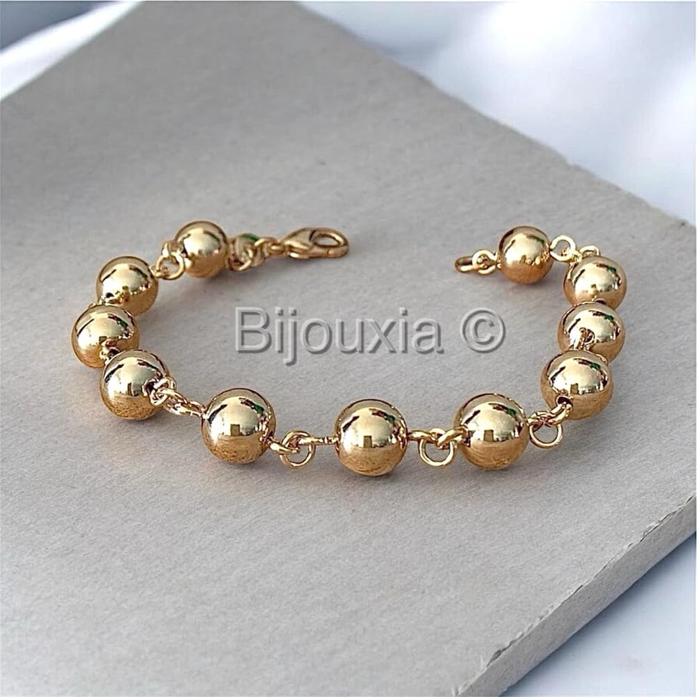 Bracciale a sfere 8 mm, placcato oro 18 carati, 750/1000, 19 cm, Metallo Oro giallo