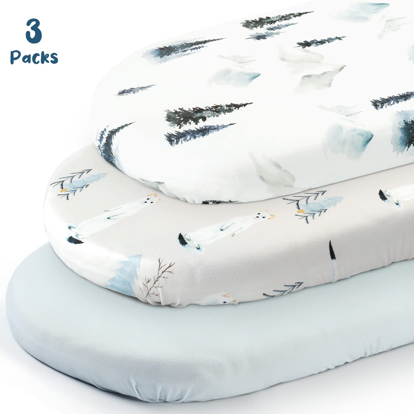 GRSSDER Dehnbares, ultraweiches Spannbettlaken-Set, 3er-Pack, universelle Passform für Stubenwagen, Babywiege, Moseskorb, ovale, rechteckige Matratze, eng anliegend und sicher, niedliche wilde