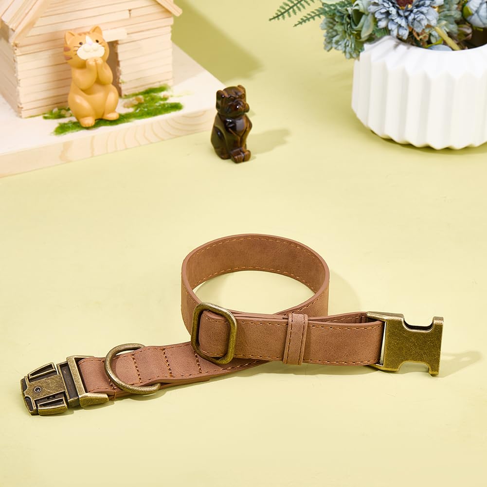CALFOVERA 34 to 50CM Quick Release Dog Collar PU Leather Rolled Heavy Duty Puppy Collar with Rust Proof Buckle Adjustable Durable Pet Choker for Small Medium Large Dog (Brown M) - Image 4