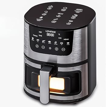 LOVEWE Air Fryer with View Window, 7L Capacity, Touchscreen Display, Stainless Steel