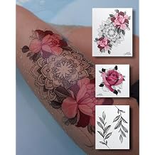 Temporary Tattoo Set by Not For Mom - Intricate Designs by Tattoo Artist Nora Ink Featuring Roses, Mandalas, and Leaves - Easy to Apply and Long-Lasting