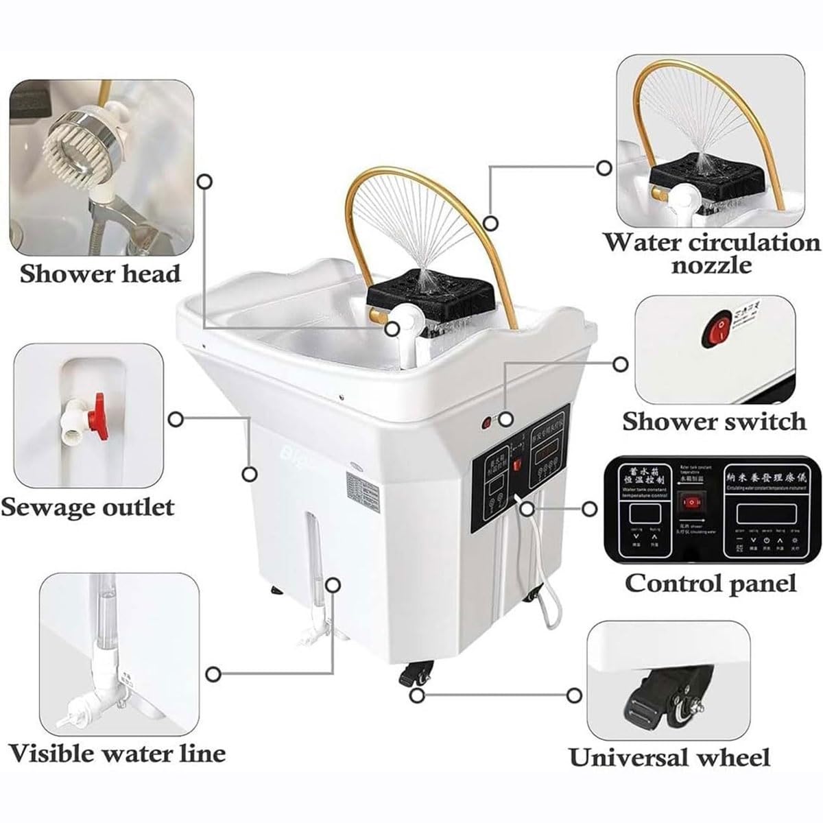 Amazon.co.jp: 水循環ヘッドスパシャンプー台、60l水タンク付き