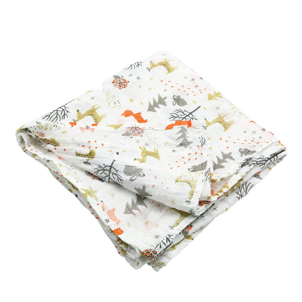 Muslin Swaddle Cloths for baby,Chickwin Organic 100% Cotton Extra Soft Boys or Girls Printed Design Large Square Cloths Wash Cloth Blanket for Sensitive Skin Baby (120 * 120cm,gray)