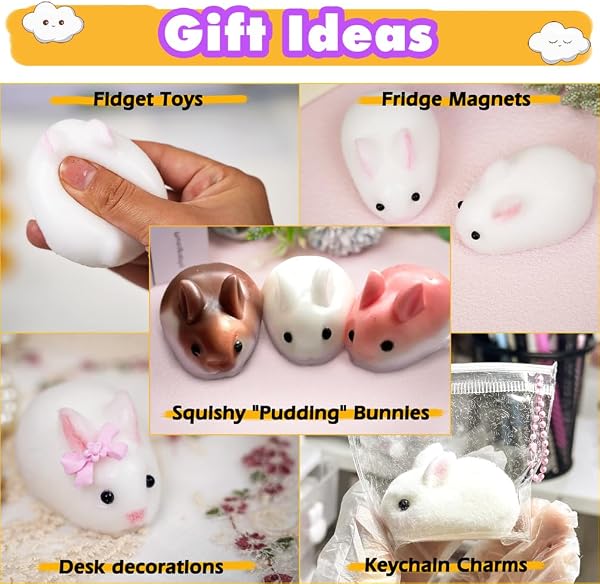 FUNSHOWCASE Kit de fabrication de squishy Taba Gel + moule en silicone en forme de lapin + flocage + pigment - 5