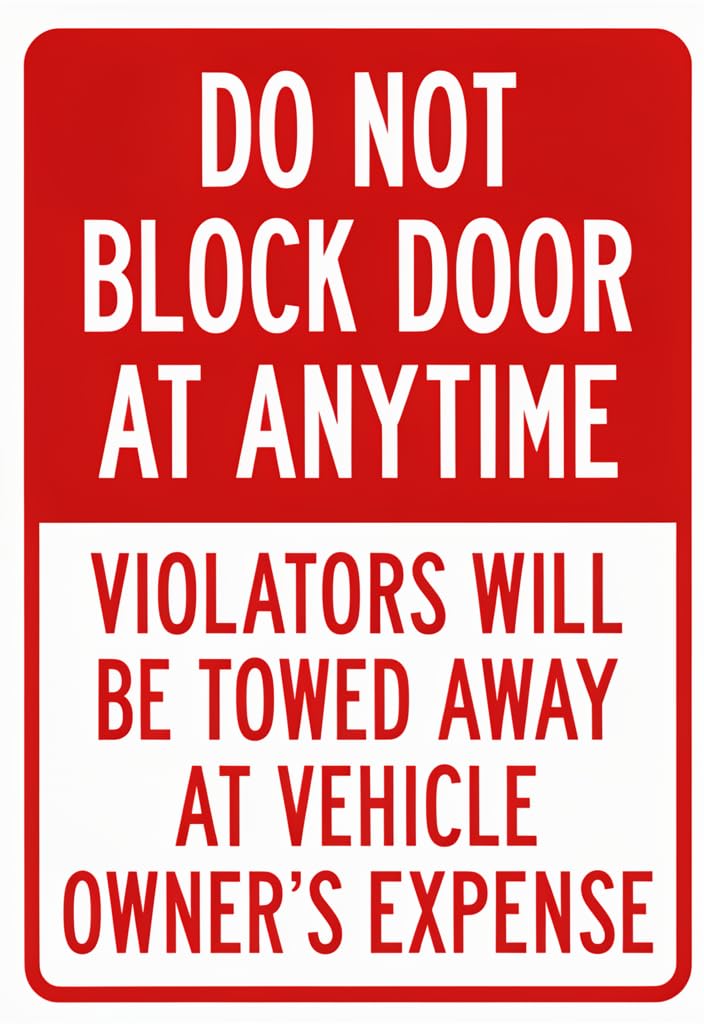 peiyeety DoBlock Door Tin Sign 12x8 Inch, Red & White Metal Warning Notice Plaque, Violators Will Be Towed Away at Vehicle Owner’s Expense Wall Decor for Garage, Parking Area, Business, Gift