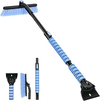 44" Snow Brush and Ice Scrapers Detachable, 360 Pivoting Soft Bristle Head,Foam Grip, for Car,Trucks,or SUV Window & Windshield Tool