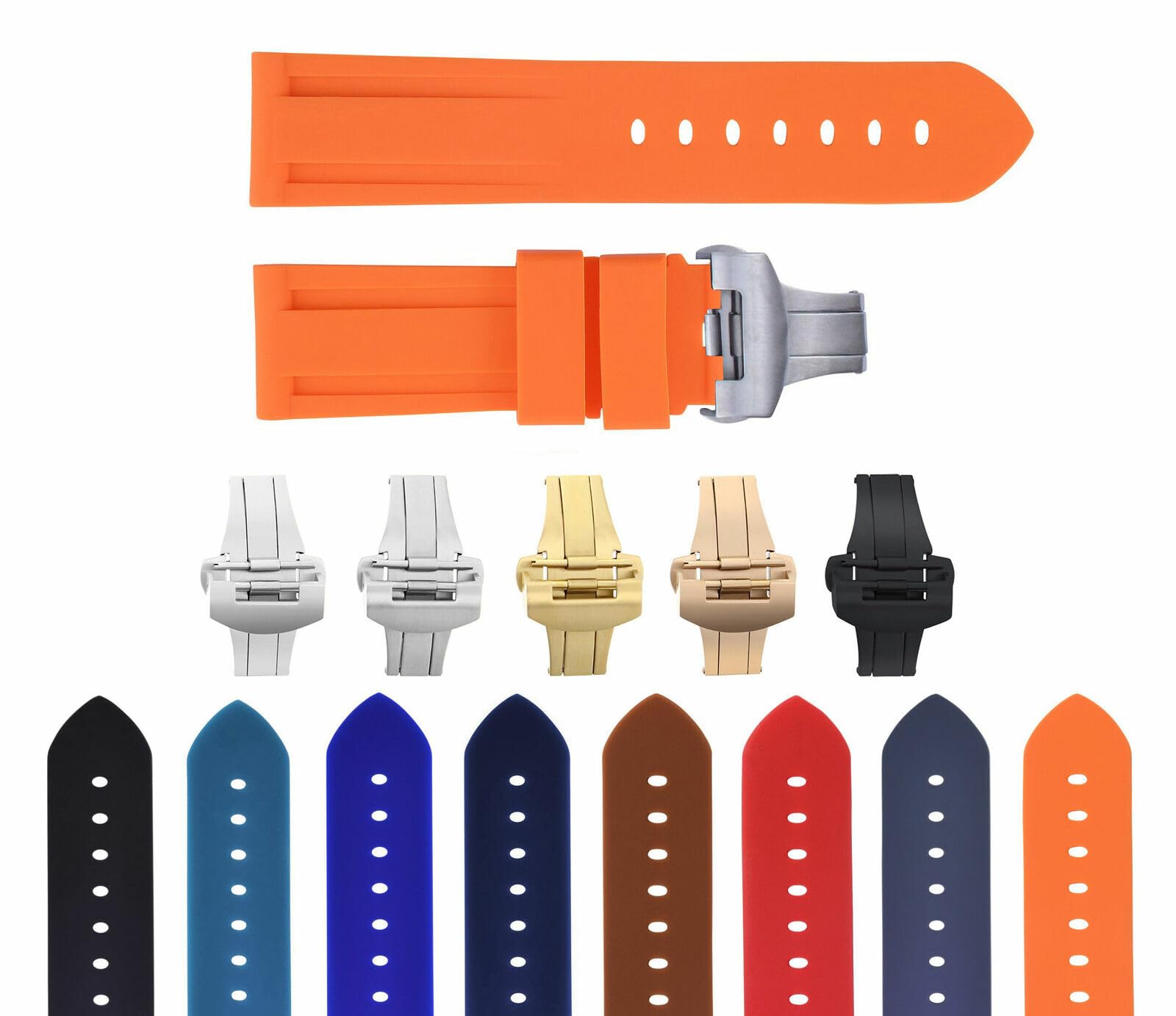 Ewatchparts 22mm - 24mm Rubber Diver Watch Band Strap Compatible With Panerai GMT Marina Luminor Radiomir