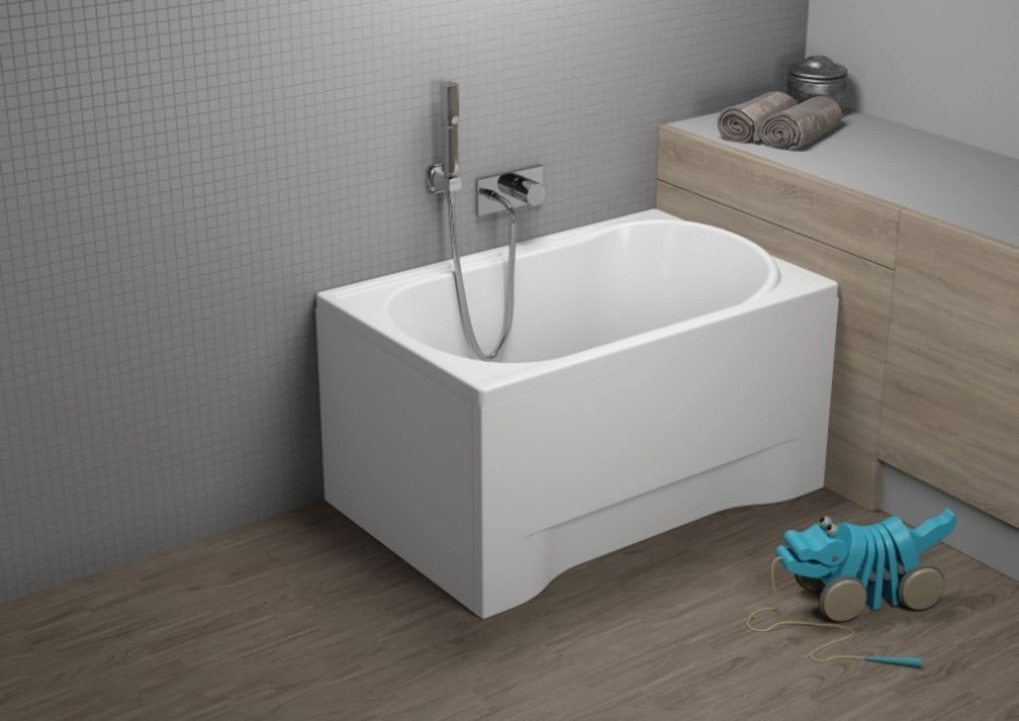 BADLAND Baignoire rectangulaire Mini taille : 100-110 x 65-70 cm avec tablier en acrylique, pieds et bonde (100 x 65)