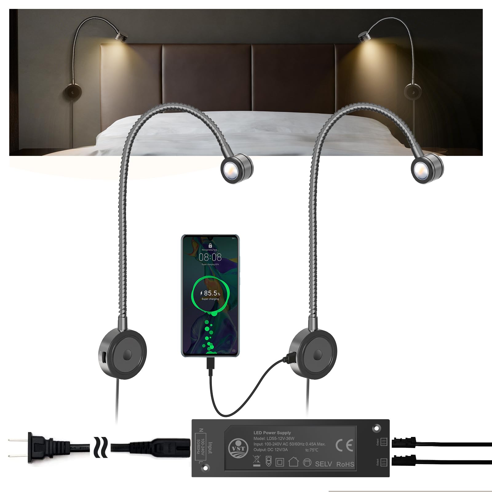 VST Wall Mounted Bed Reading Light, 3000K ETL Listed Headboard