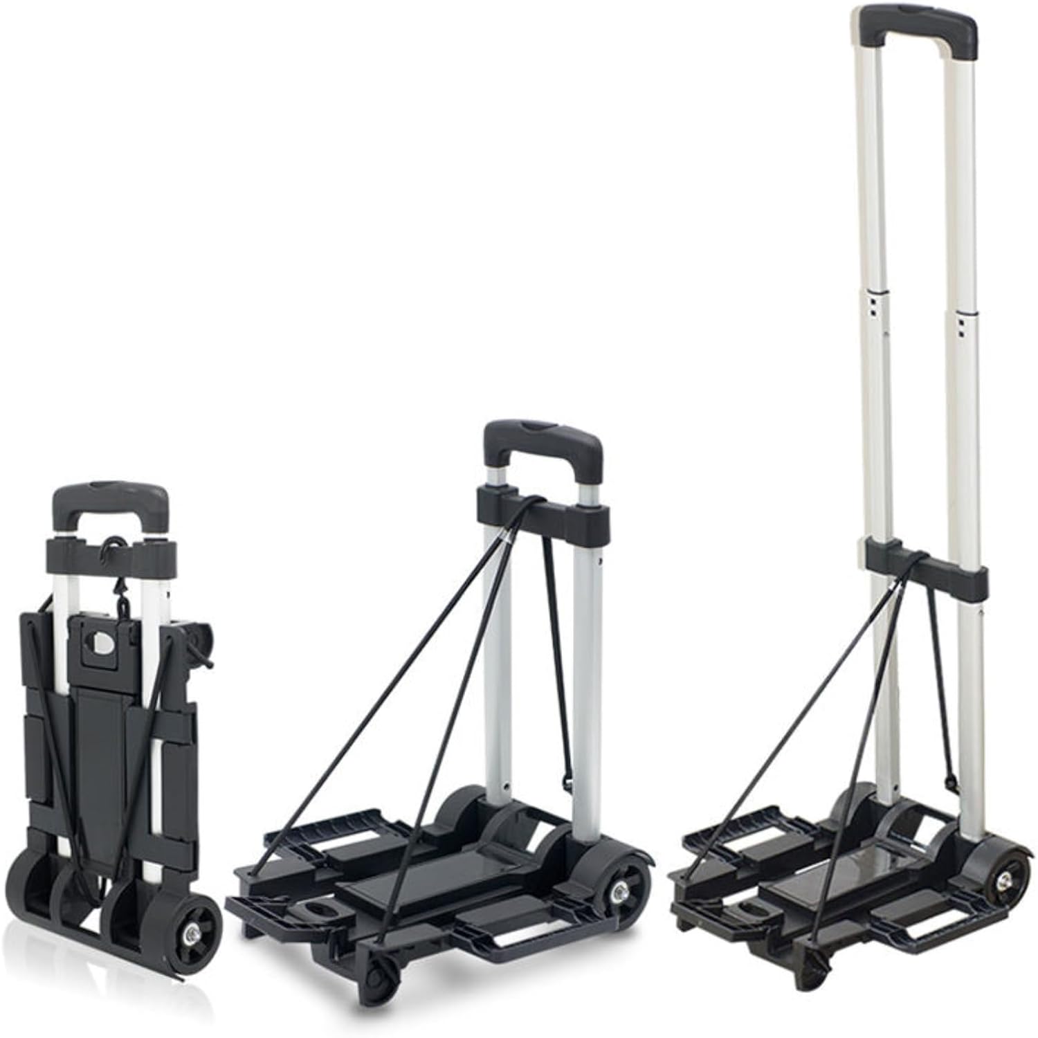 Foldable Luggage Cart, Heavy Duty Portable Hand Truck with Adjustable Handle, Compact Travel Trolley with Wheels for Suitcases, Boxes & Groceries