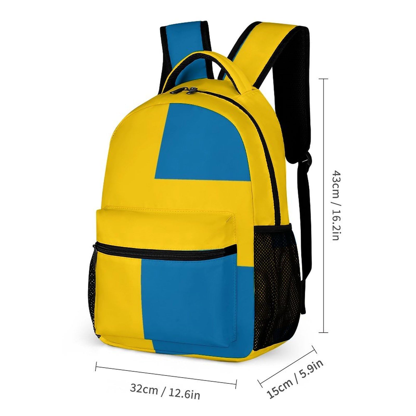 Sac à dos léger avec boîte à lunch, trousse de maquillage et rangements (drapeau suédois)