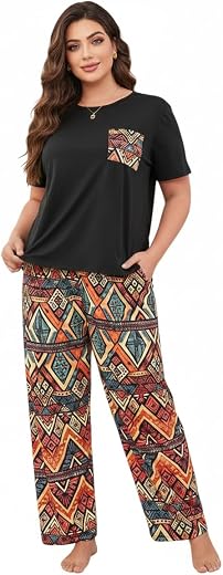 BlackBasket Women’s Tie-Dye Pajama Set | Relaxed Fit Short Sleeve Top &amp; Long Pants Sleepwear | Soft &amp; Comfy Lounge Wear Se...