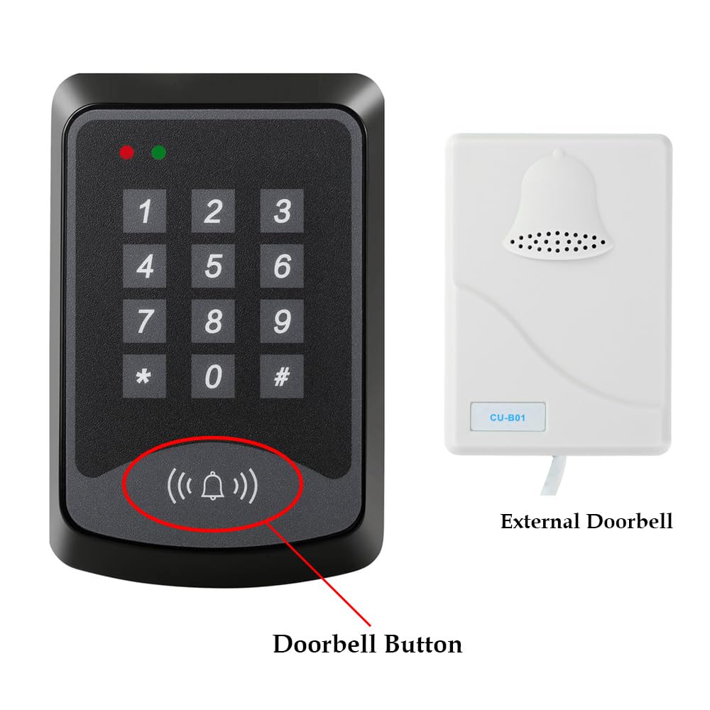 Panel de teclado de tarjetas de identificación RFID de 125 KHz para control de acceso de puerta, soporta 1000 usuarios de tarjetas + 10 llaveros de identificación