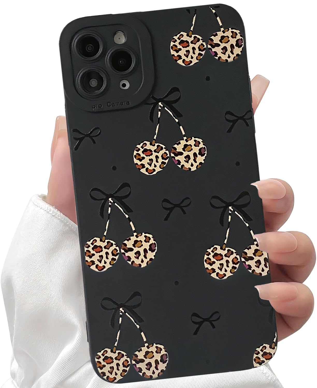 Lovmooful Funda compatible con iPhone 11 Pro, bonita cinta estética con diseño negro para niñas y mujeres, TPU suave, a prueba de golpes, funda protectora femenina para iPhone 11 Pro, leopardo cereza