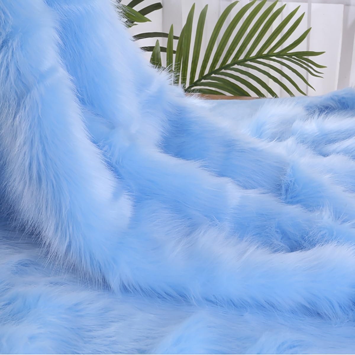 30 Colors Available Faux Fox Fur Fabric Long Pile 5cm Shaggy Synthetic Fur Fabric for Chair Cover Seat Cushion Pad Gnome Beard(4 Sky Blue)