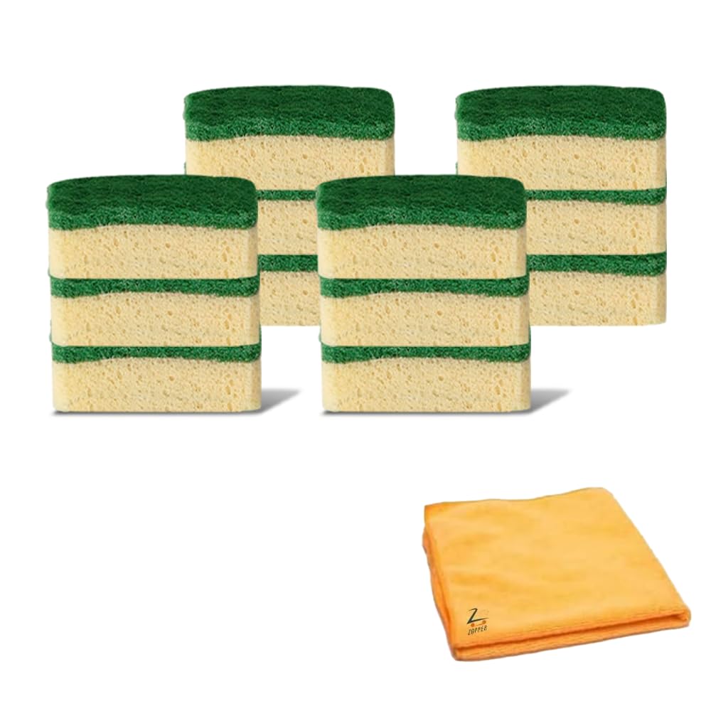 Zopper 12 Green General Purpose Refill Head Compatible with Dishmatic Washing-Up Sponges with Microfiber Cloth