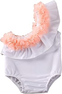 Bebé Recién Nacida Bañador de Una Pieza para Niñas Pequeñas Traje de Baño Ropa de Natación Verano de Color Liso con Volantes de Encaje y Un Hombro para Playa Piscina