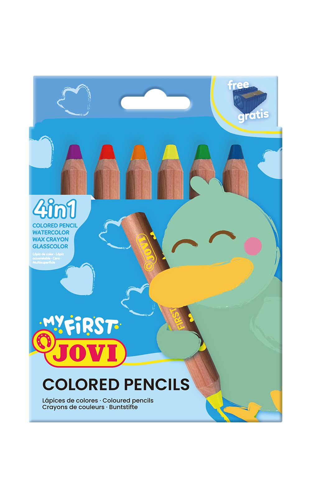 Jovi - MY FIRST 6 lápices de colores extra gruesos para niños a partir de de 12 meses, Coloured Pencil 4 en 1, colores surtidos + 1 sacapuntas (731/6)