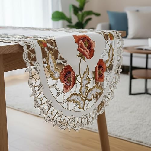 Miniatura 7 de Camino de mesa de comedor con borlas bordadas de flores clásicas para decoración de mesa de comedor en el hogar