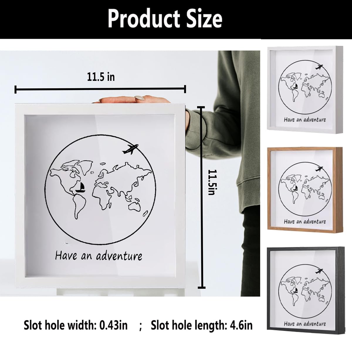 Sowoxdme Adventure Archive Travel Shadow Box with Slot for Travel Gifts Essentials,12In Large Travel Memory Keepsake Box Frame Display Cases for Tickets Postcard & Photos(White) - Image 2