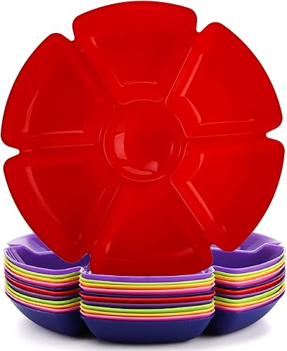AVLA 12 bandejas de plástico para servir aperitivos, platos divididos de 12 pulgadas irrompibles con chips y inmersión, platos redondos de 7
