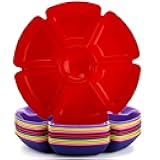 12 Pcs Plastic Snack Serving Tray, 12 Inch Unbreakable Chip and Dip Divided Serving Plates, Round 7 Compartments Multifunctional Food Platter for Snack, Nuts, Candy, Dried Fruit, Veggies