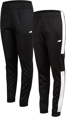 New Balance Boys Sweatpants - 2 Pack Active Performance Tricot Boys Joggers with Elastic Waistband - Athletic Pants for Kids