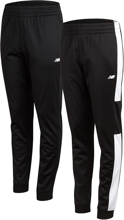 New Balance Boys Sweatpants, 2-Pack Tricot Joggers, Elastic Waistband | Deep Secure Pockets, Breathable Stretch Fabric, Reinforced Stitching, Tapered Cuffed Hem for Gym, School & Field
