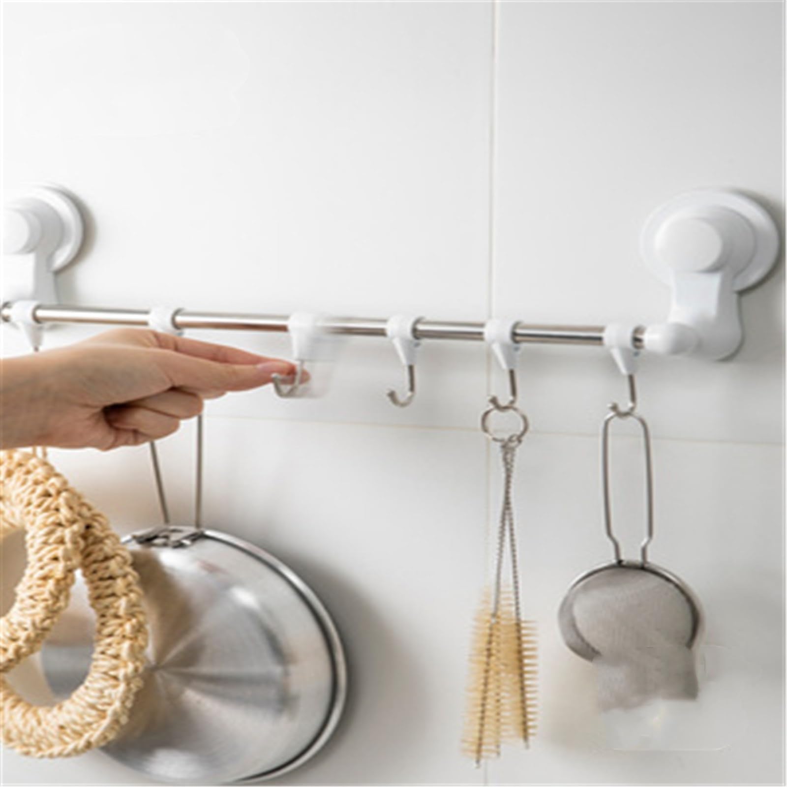 Percha para Utensilios de Cocina Gancho de pared Force, barra for colgar en la cocina, toallero de baño sin perforaciones, estante for utensilios de cocina for el hogar