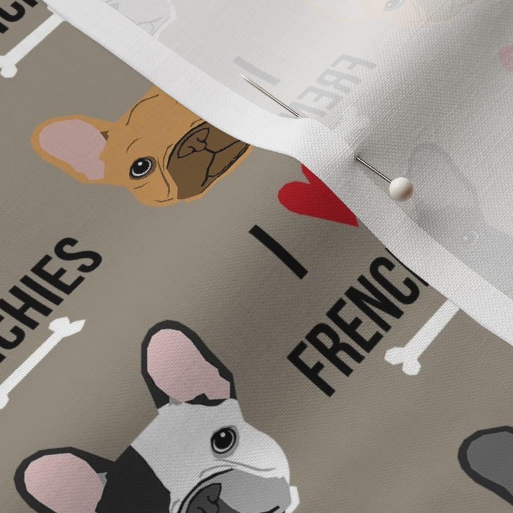 Spoonflower Fabric - Frenchie Dogs Love French Bulldogs Face Medium Brown Bulldog Pet Printed on Petal Signature Cotton Fabric by The Yard - Sewing Quilting Apparel Crafts Decor