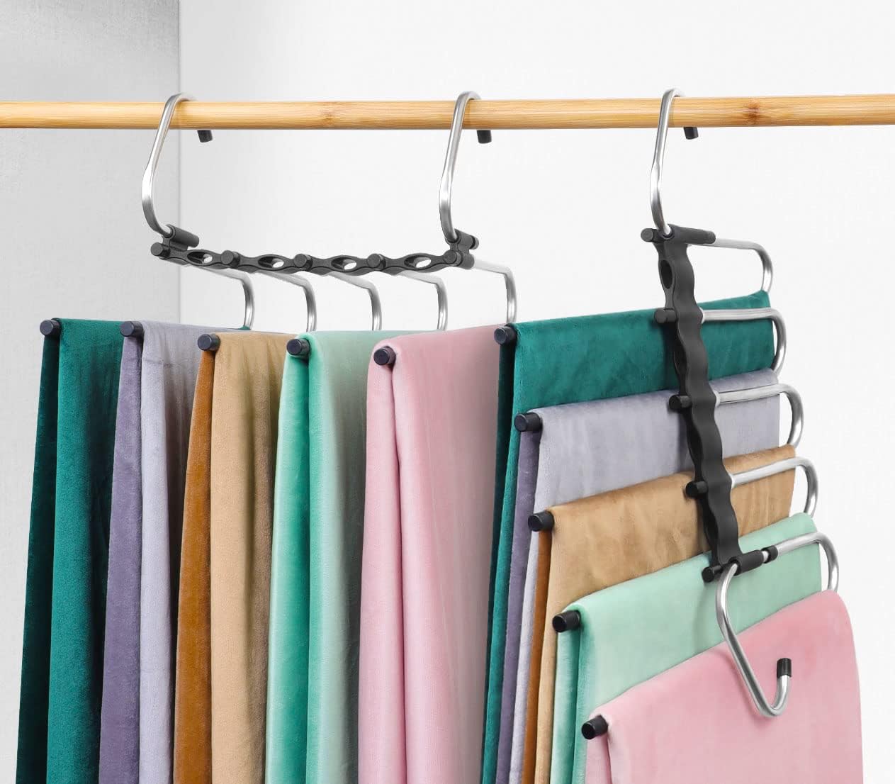 Pants Hangers, 2-Pack Stainless Steel Non-Slip Clothes Hangers for Closet Organization, Space Saving, Black for Jean Hangers for Closet Trousers Skirts Scarf coat